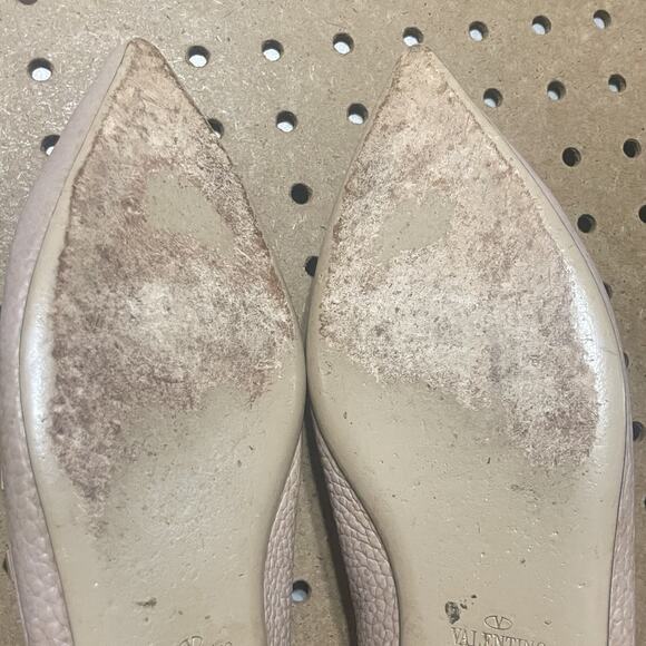 Valentino Garavani Flats 11.5 Blush Rockstud Leather Pointed Pebbled Ballerina - Picture 7 of 11